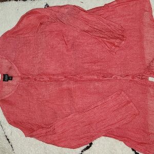Eileen Fisher Linen Button Up Shirt Top Long Sleeve Red Casual Blouse Size L